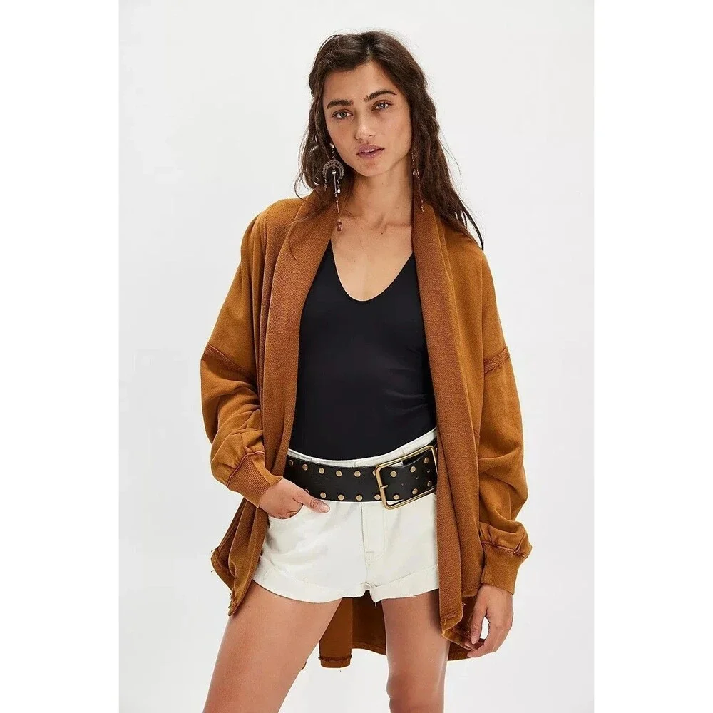 Free People Boothbay Sweatshirt Jacket Cardi Top Ventilated Oversized XS 283804